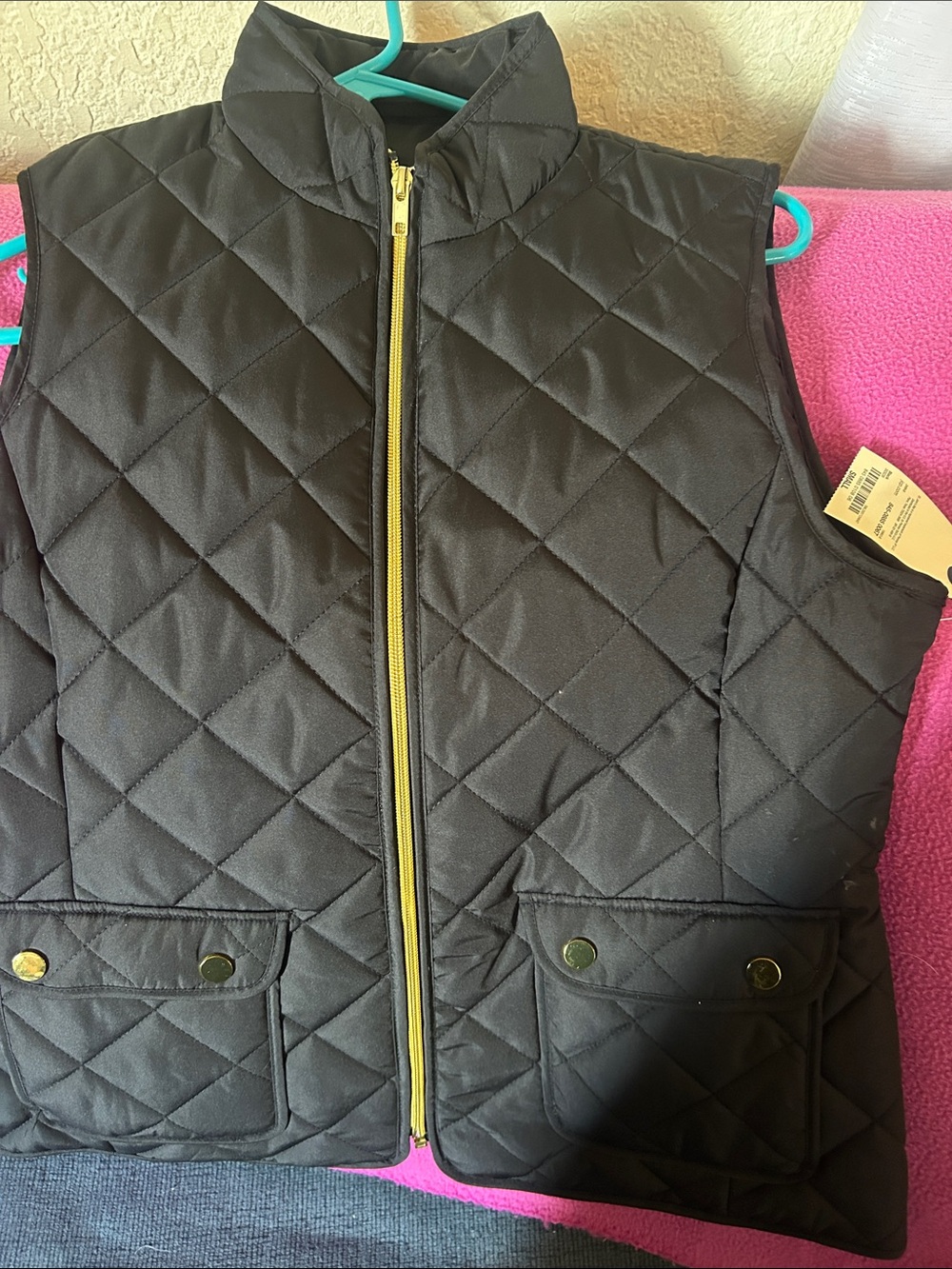 St. John's Bay Black Quilted Vest with Gold Zipper